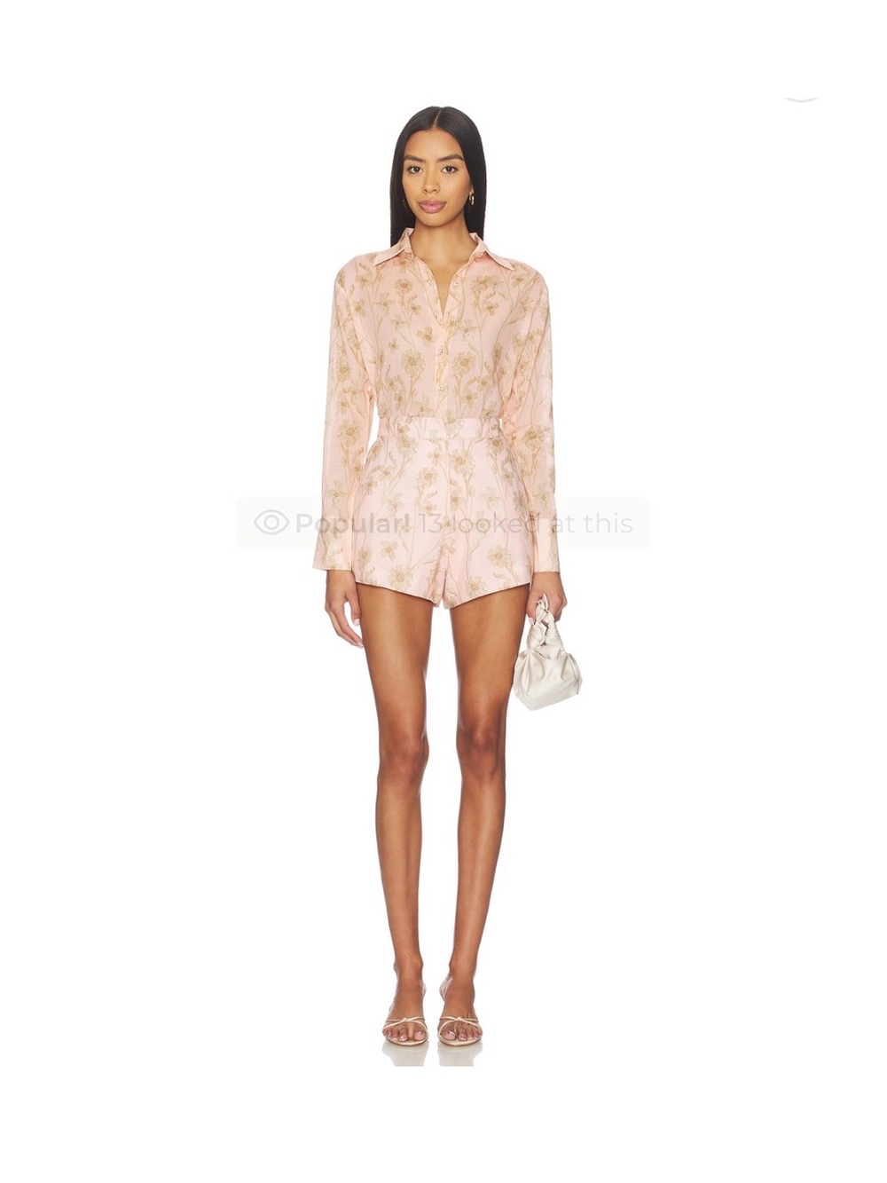 Pink Floral Satin Long-Sleeve Blouse and Matching Shorts